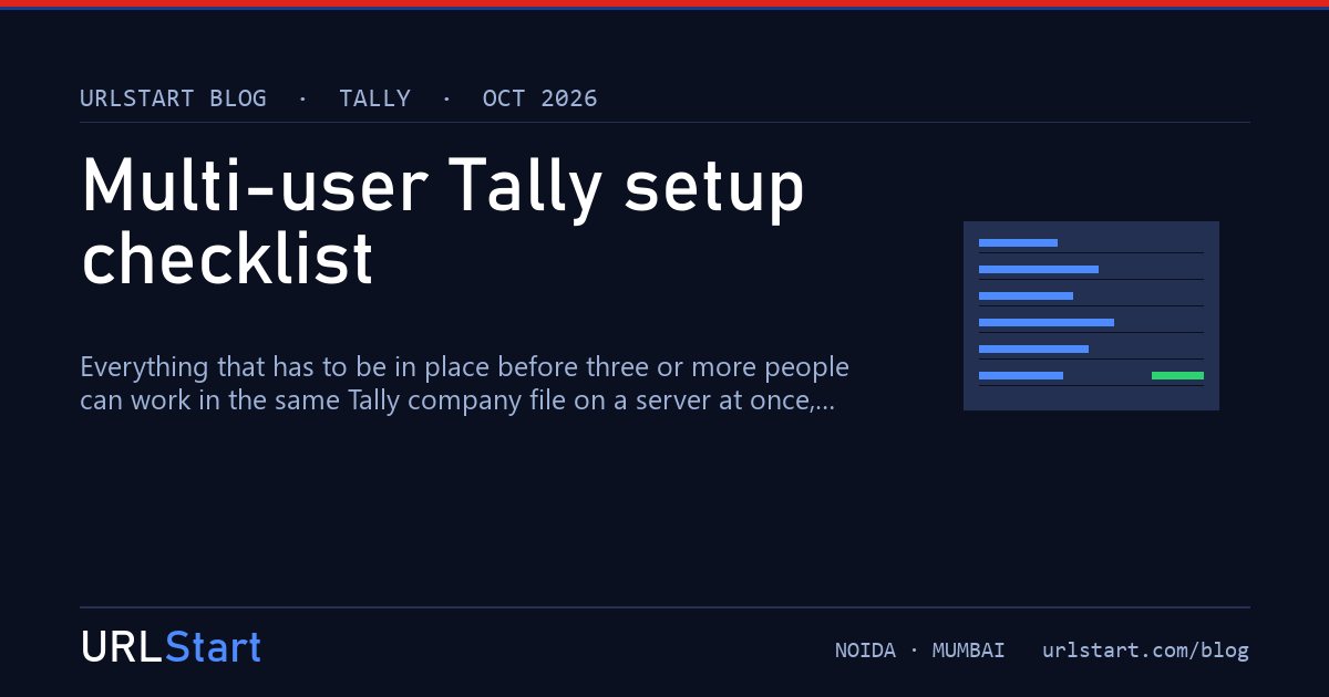 Multi-user Tally setup checklist: licence, logins, permissions, backups — URLStart blog cover