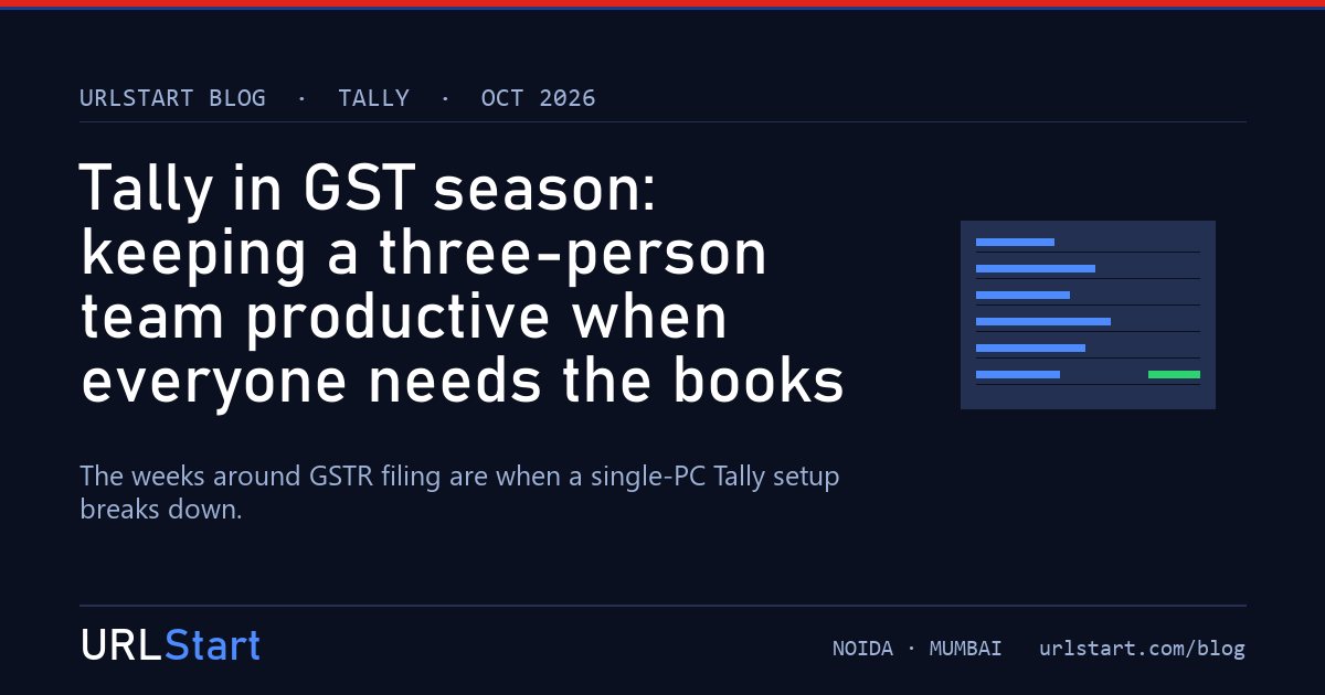 Tally in GST season: keeping a three-person team productive when everyone needs the books — URLStart blog cover