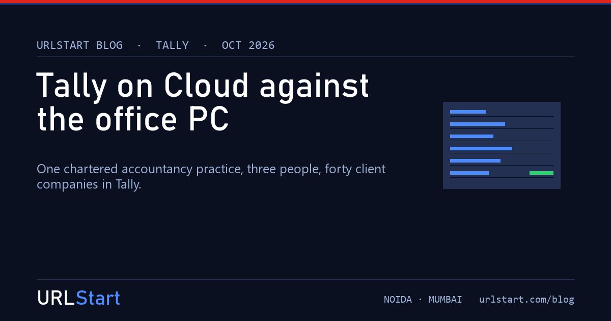 Tally on Cloud against the office PC: a worked example for a three-user CA firm — URLStart blog cover