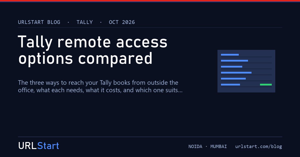 Tally remote access options compared: Tally.NET, VPN to the office, or a hosted server — URLStart blog cover